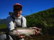 big rainbow trout in small stream
